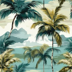 Seamless pattern with palm trees and sea. Vector illustration © Kitta