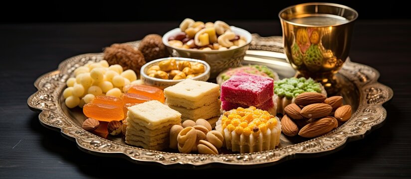 Festive plate of Indian sweets and Mithai.