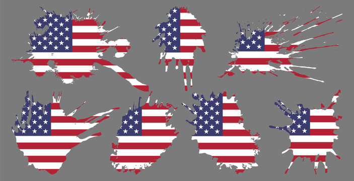 blood splash grunge usa flag, grunge USA flag set vector, grunge, flag, silhouette, independence, July, 4th of July, 4th July, flag silhouette