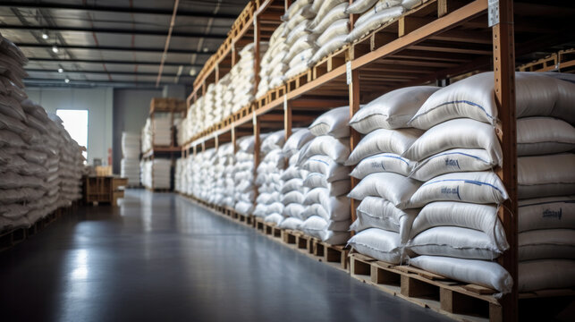 Stock of coffee in modern big warehouse.