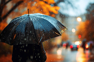An image of a person holding an umbrella on a rainy day or wearing sunscreen on a sunny day, emphasizing weather-specific preparedness - obrazy, fototapety, plakaty