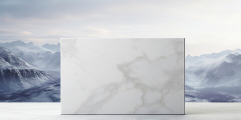 Marble grey slab on a dark three-dimensional background. Free space for copying, space for text and advertising. Mockup