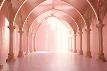 Obraz premium Abstract background with pink balloons and arch. 3D rendering. 3D illustrationV