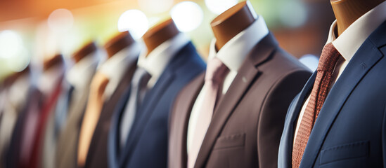 Men's business suits with ties on mannequins