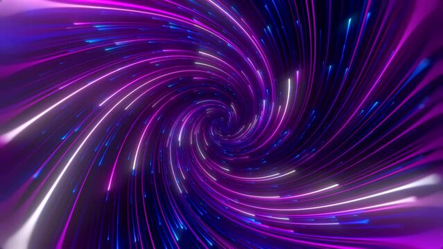 Minimal spiral in infinite rotation. Abstract background in blue and purple neon colors. Rotating galaxy. Space background for event, party, carnival, celebration, anniversary or other. Seamless loop.