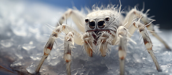 White jumping spider macro - Powered by Adobe