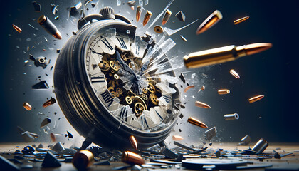  Clock is breaking by bullet of the gun, the clock explode with glass, bad time management in...