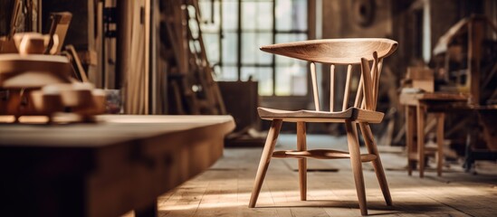 A carpenter handcrafts a new seat for a vintage Danish chair in a warm workshop with natural sunlight.
