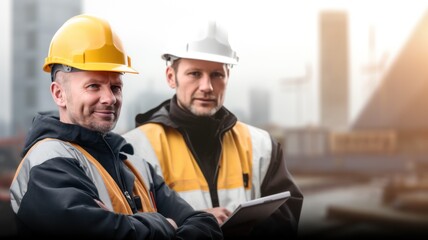 construction workers standing together on the construction site