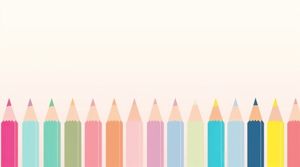 A vector illustration of cute pastel colored crayons that have a seamless side border and a flat background.