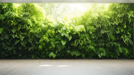 A wall that is covered in leaves and flooded with natural light