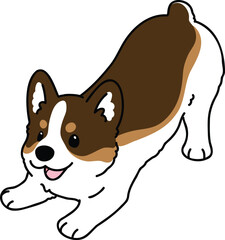 Simple and adorable illustration of tri colored Corgi being playful