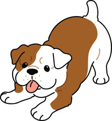 Simple and adorable illustration of dark brown Bulldog being playful