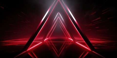 A hallway with a triangular shape and glowing neon colored lines. generative AI