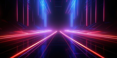 A hallway decorated with glowing neon colored lines. generative AI