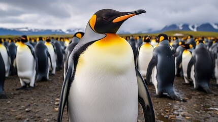 South georgia island has a population of king penguins - obrazy, fototapety, plakaty