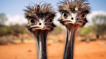 The ostrich is a grim and stearn-looking bird with its feathers sticking up.
