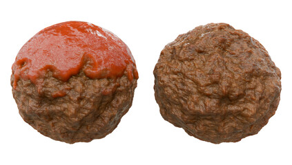 Fried meatballs one with sauce and one without sauce transparent background