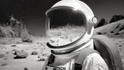 Astronaut's Lunar Selfie with Earth's Reflection. A captivating image of an astronaut on the moon, the Earth reflected in the visor, showcasing the vastness of space