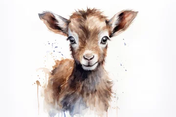 Fotobehang cute baby goat watercolor © VIRTUALISTIK