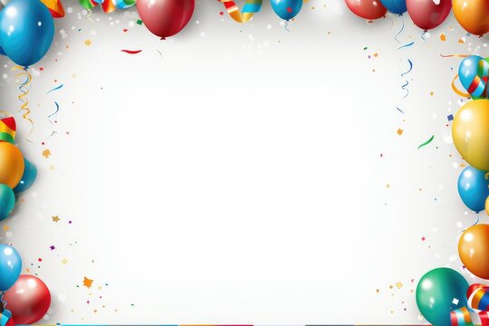 Birthday border with balloons on a white background, romantic background , Ai generated