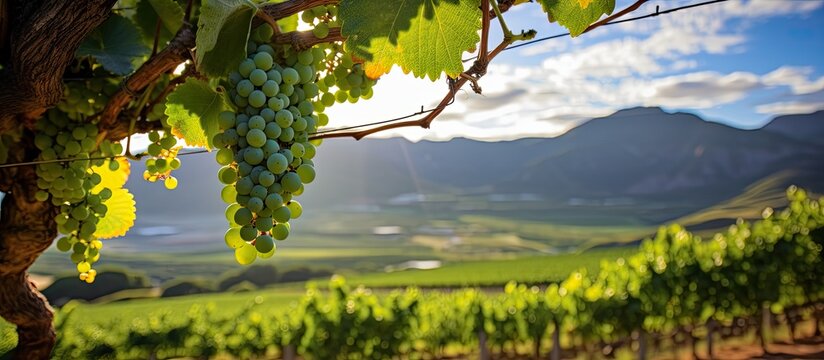 Grapes growing on vines in South Africa.