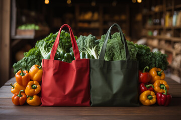 shopping bags with vegetables in the market