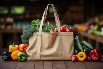 shopping bag with vegetables in the market