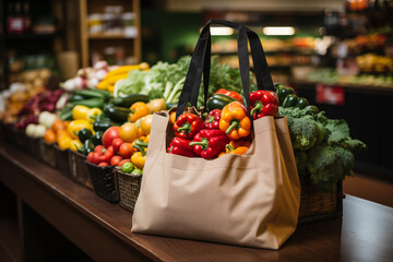 shopping bag with vegetables in the market