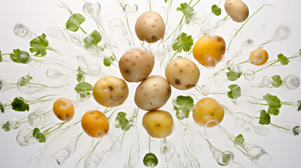 Vegetables pictures in style of kaleidoscope art on white background. Elegant art of vegetables. 