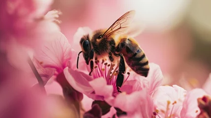 Fotobehang Close-up of a bee pollinating a flower © Bijac