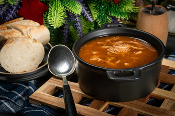 Spicy tripe soup made of pork stomachs with vegetables.