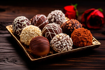 The different types of chocolate candy truffles. Delicious dessert. Generative AI