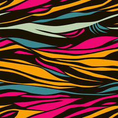 Retro seamless pattern, abstract waves and stripes 70s style vector background, vintage 80s textile design