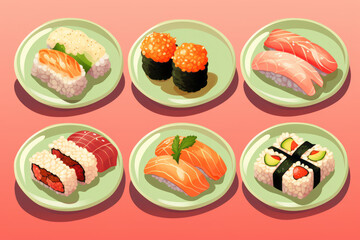 Served sushi set. Japanese cuisine.