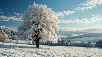 Winter landscape with a snow-covered tree