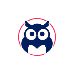 Blue Owl head Circle logo concept on a White Background