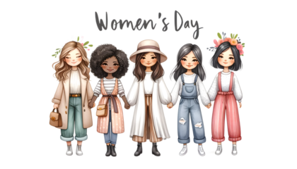 Watercolor women on Woman's Day on a white background