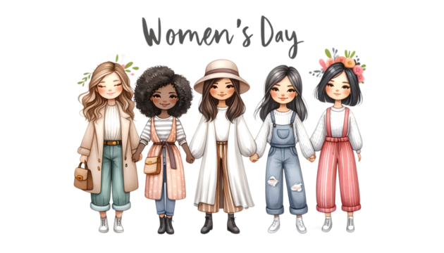 Watercolor women on Woman's Day on a white background