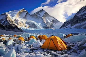 Washable wall murals Annapurna Camping on the glacier in Himalayas, Annapurna Conservation Area, Nepal, AI Generated
