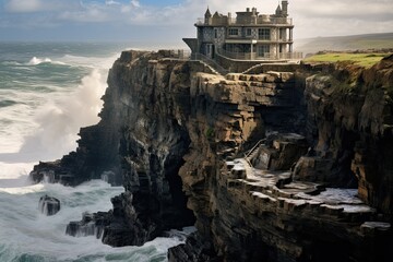 Houses on the cliffs of the Pacific Ocean in California, USA, AI Generated
