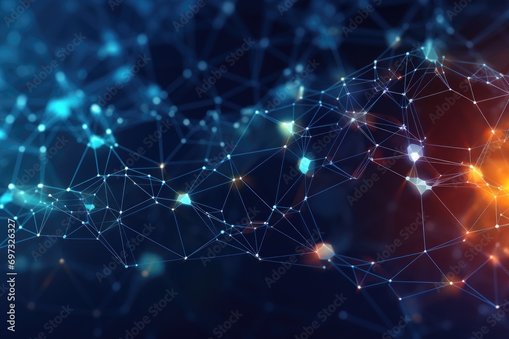 Poster abstract technology background with connection lines and dots. 3d rendering, ai generated