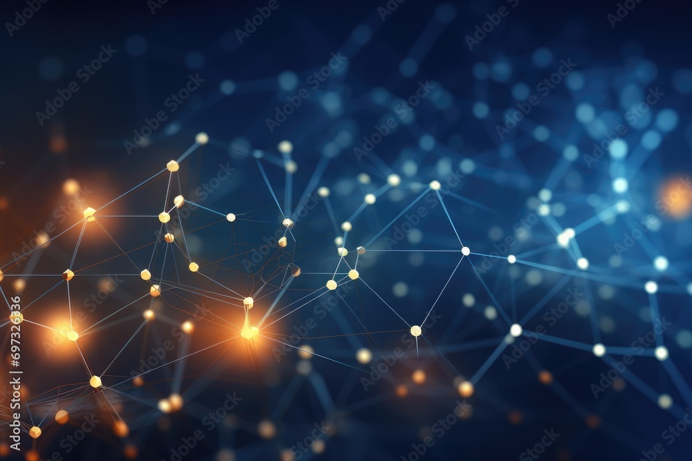 Poster abstract blue background with connecting dots and lines. network concept. 3d rendering, ai generated