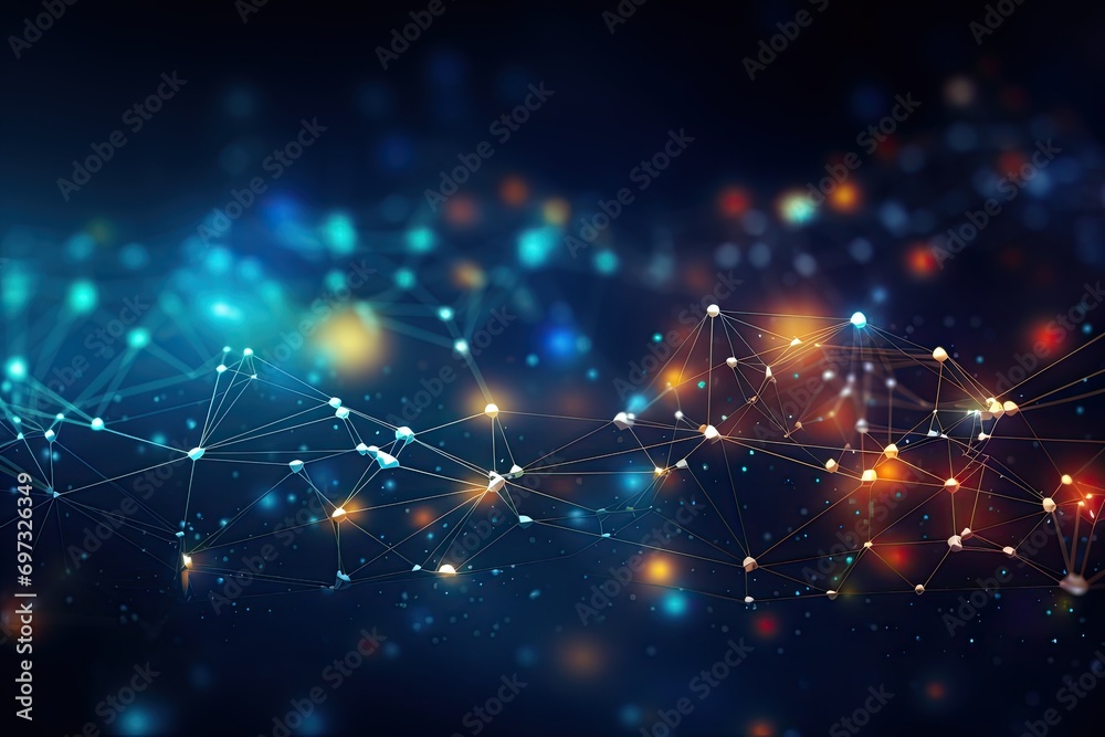Poster abstract technology background with connection lines and dots. 3d rendering, ai generated