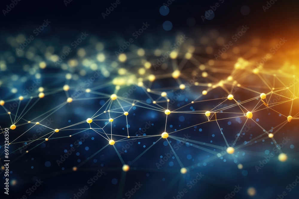 Poster abstract technology background with connecting dots and lines. network concept. 3d rendering, ai gen