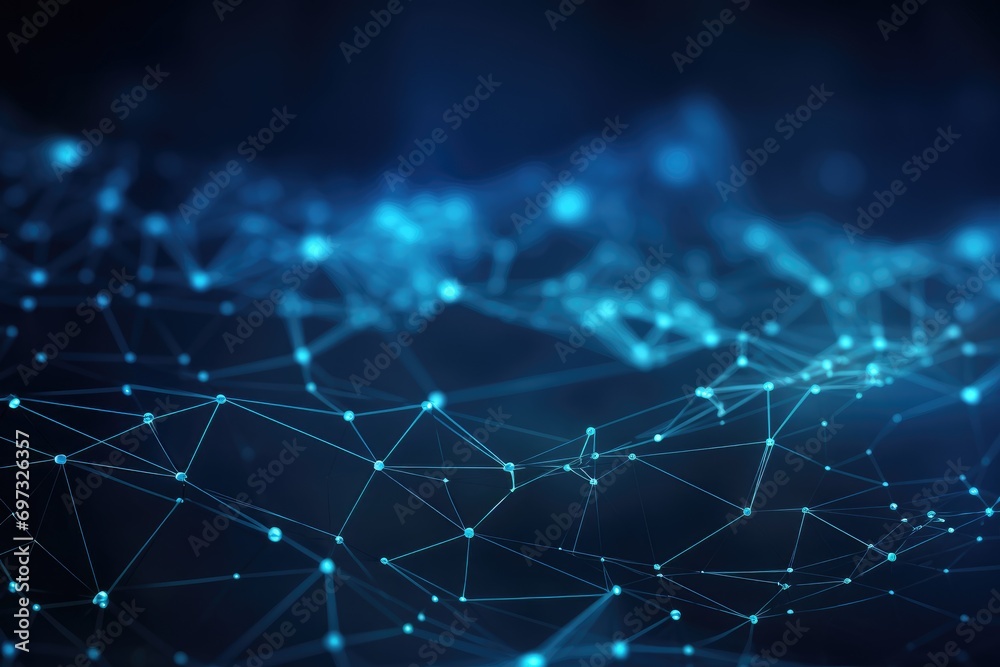 Poster abstract blue digital technology background. network connection structure. 3d rendering, ai generate