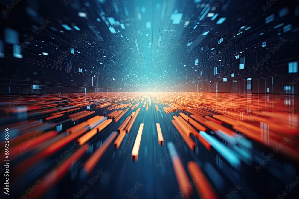Poster abstract technology background with glowing lines and dots. 3d rendering, ai generated