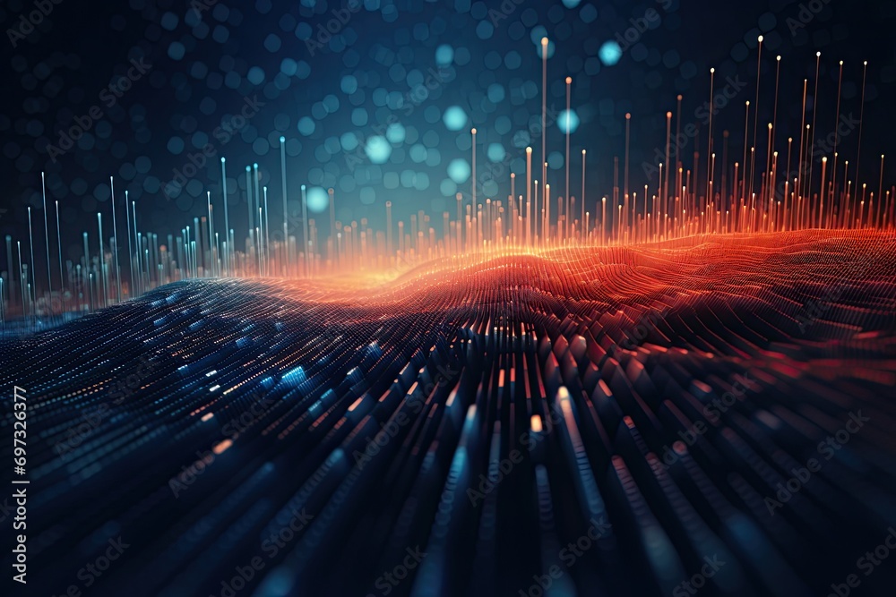 Poster 3d rendering of abstract technology background with glowing particles. network concept, ai generated
