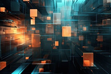 Abstract technology background, 3D illustration, square pattern, computer generated, AI Generated