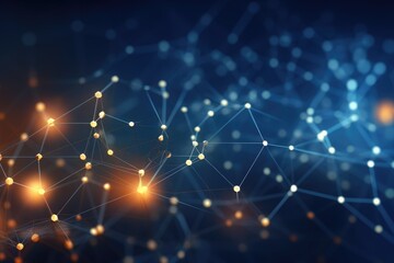 Abstract blue background with connecting dots and lines. Network concept. 3D Rendering, AI Generated